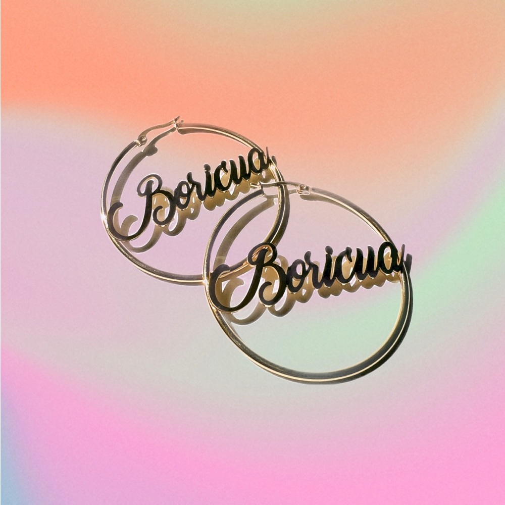 Boricua hoop, earings gold color stainless steel 60 mm size.